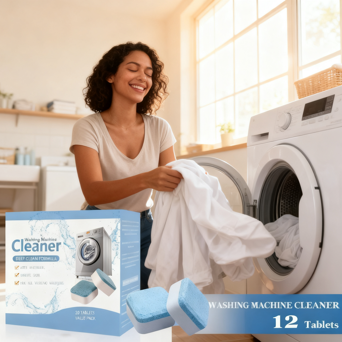 (12PCS) Caja pastillas lavadora - Limpia y desinfecta tu lavadora